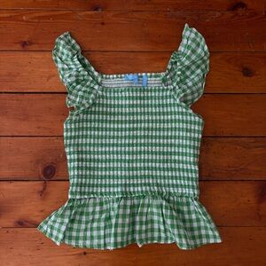 Draper James Green Gingham Smocked Peplum Top
